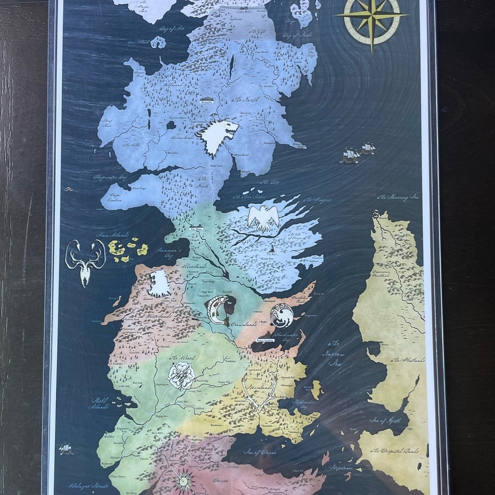Laminated Game Of Thrones Posters (2) - Map Of Westeros and Family Vigils